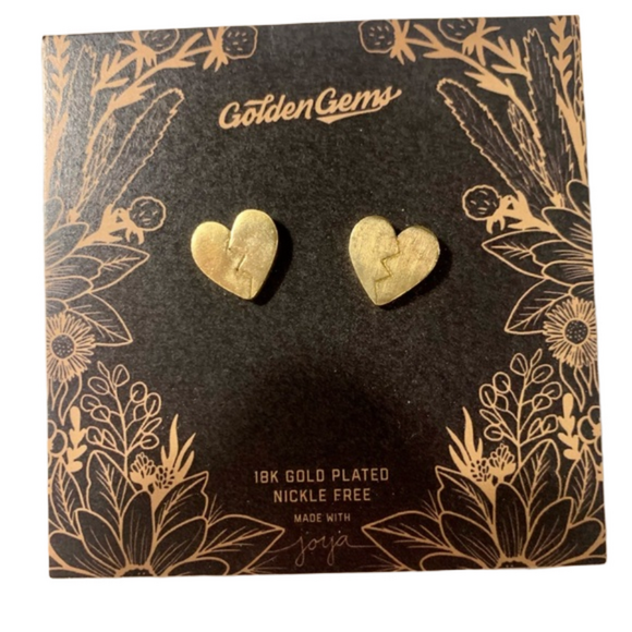 Collections by Joya Jewelry - Collections by Joya for Golden Gems Metallic Gold Broken Heart Stud Earrings